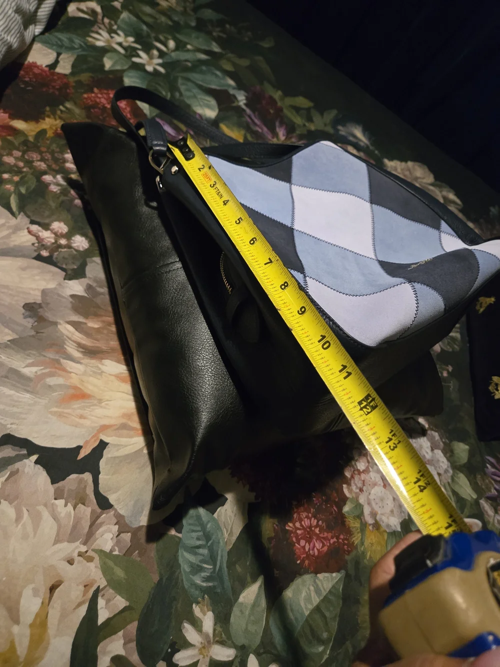 kate spade Diamond Patchwork Satchel in Black and Light Blue